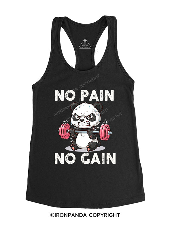 no pain no gain--panda Gym Racerback Tank