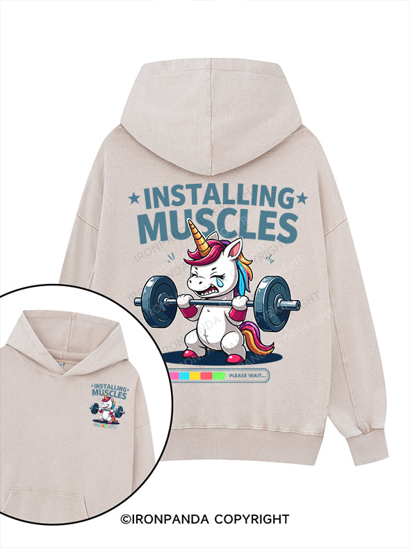 installing muscles Printed Washed Gym Hoodie