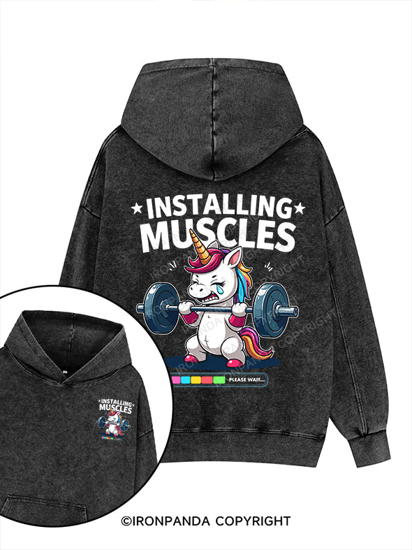 installing muscles Printed Washed Gym Hoodie