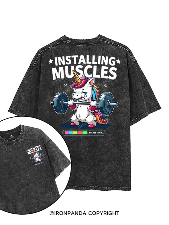 installing muscles printed Gym Shirt
