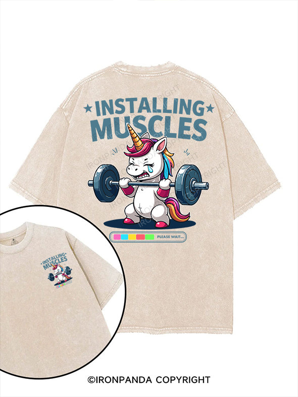 installing muscles printed Gym Shirt