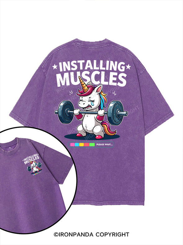 installing muscles printed Gym Shirt