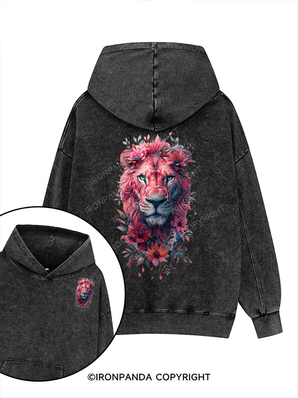 lion Printed Washed Gym Hoodie