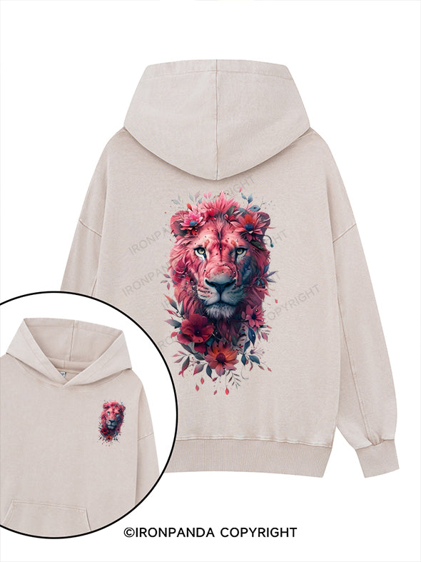lion Printed Washed Gym Hoodie