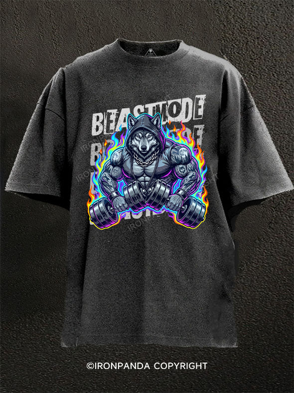 Muscular Wolf Washed Gym Shirt