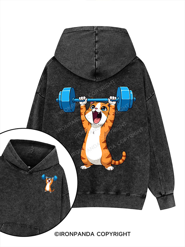gym cat Printed Washed Gym Hoodie