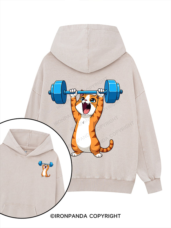 gym cat Printed Washed Gym Hoodie