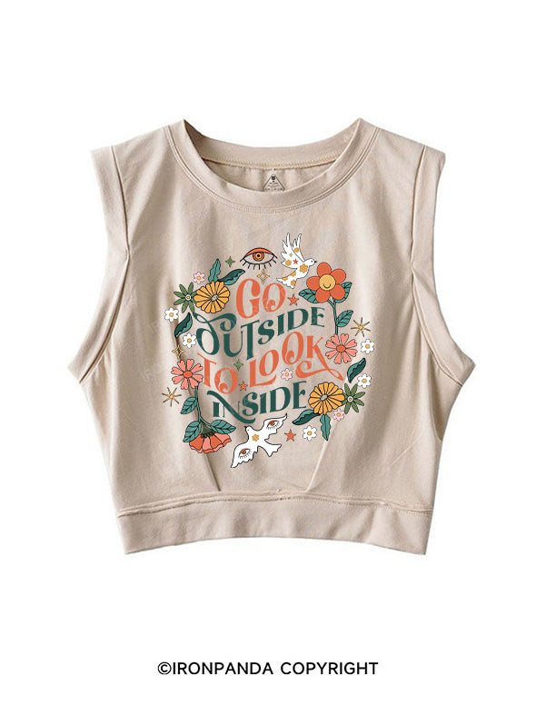 GO OUTSIDE TO LOOK INSIDE SLEEVELESS CROP TOPS