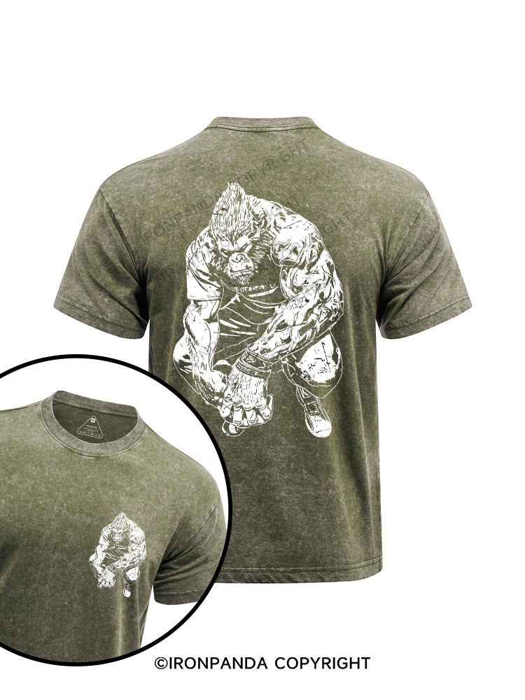 Muscle Gorilla printed Washed Gym Shirt