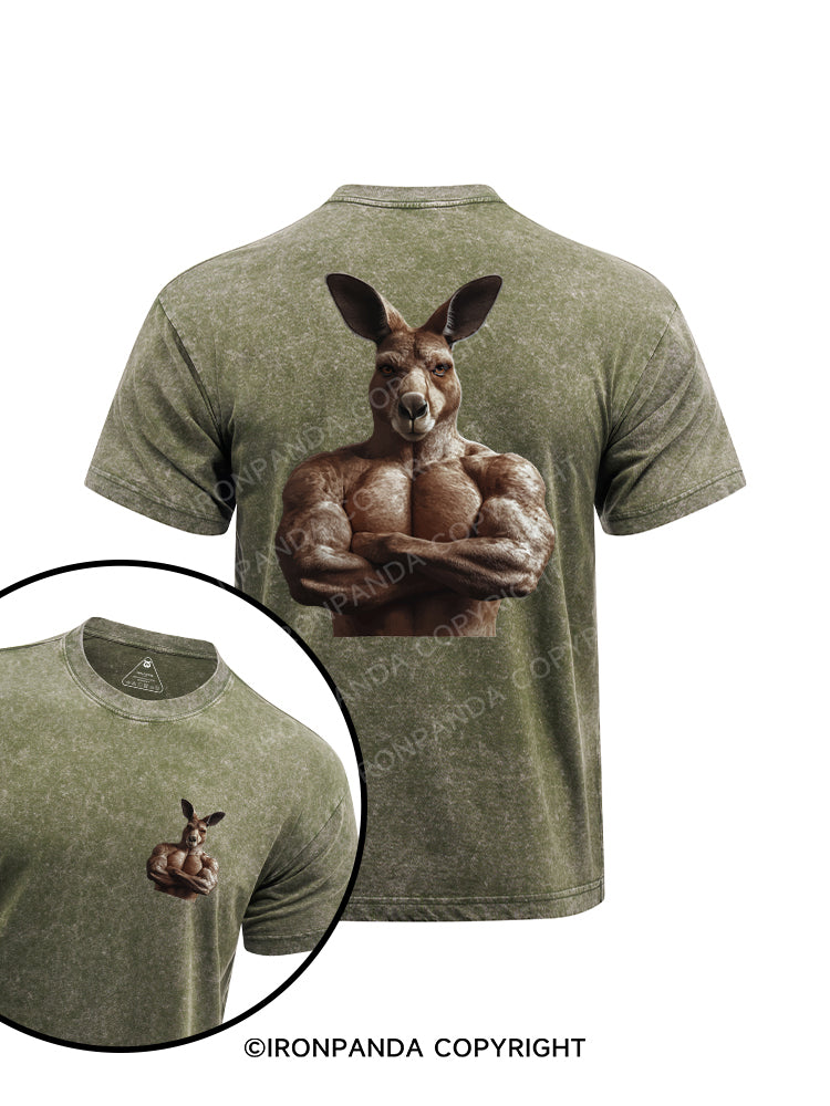 muscular kangaroo printed Washed Gym Shirt