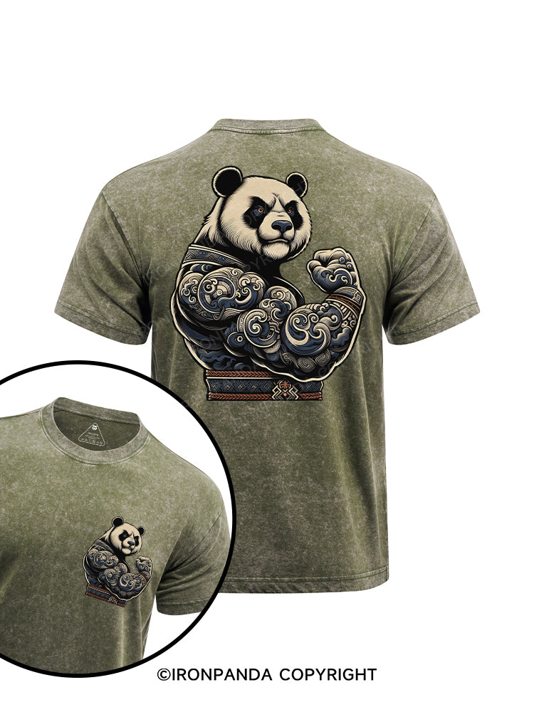 strong panda printed Washed Gym Shirt