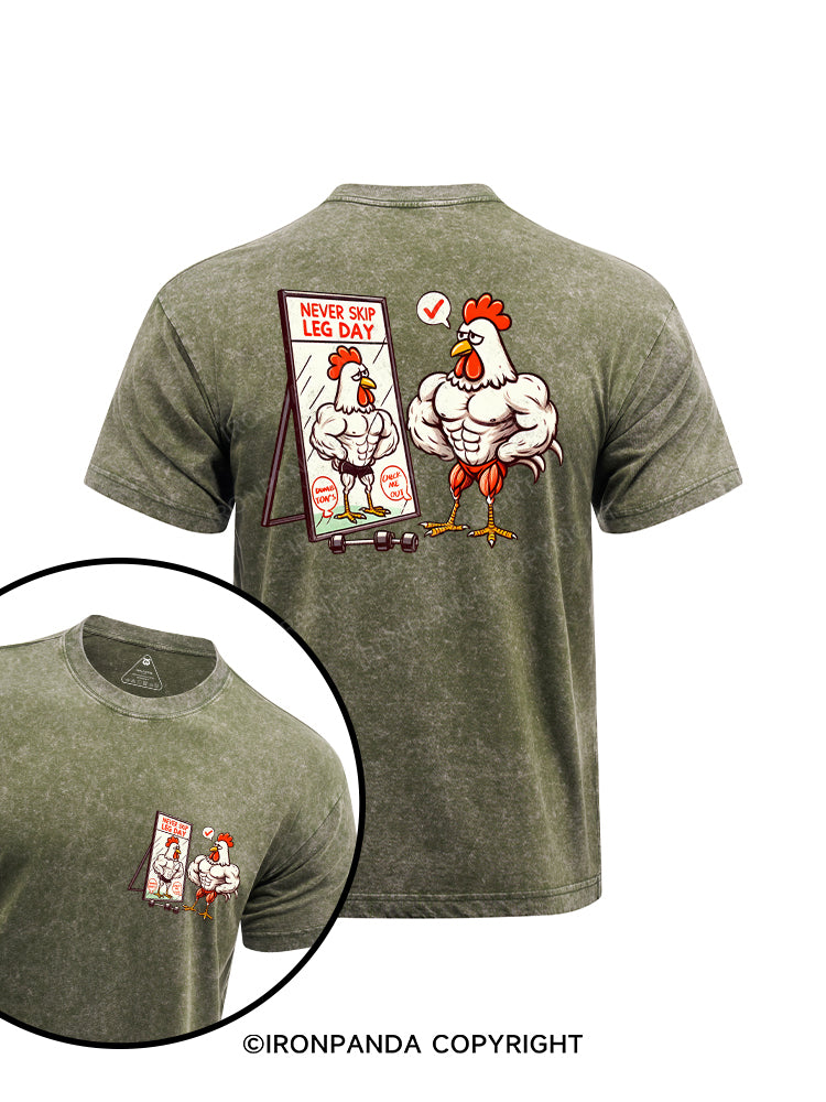 never skip leg day printed Washed Gym Shirt