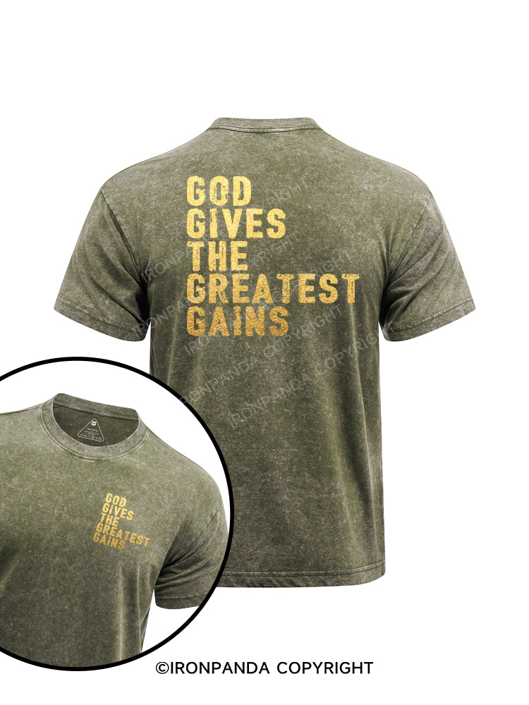 GOD GIVES THE GREATEST GAINS  printed Washed Gym Shirt