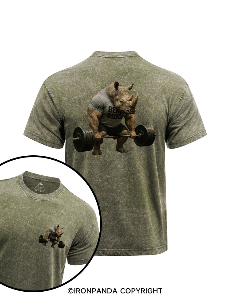 Deadlift rhinoceros printed Washed Gym Shirt