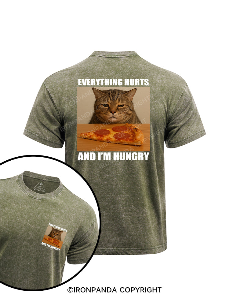 EVERYTHING HURTS AND I'M HUNGRY printed Washed Gym Shirt