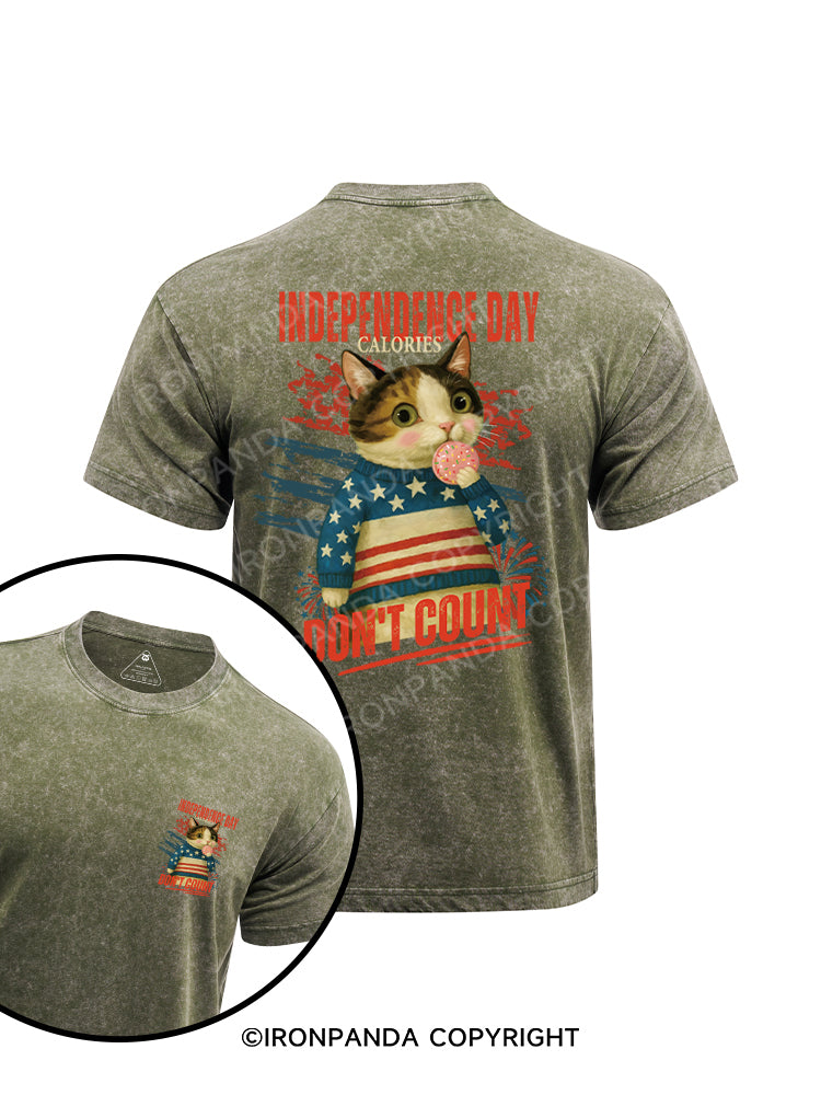 INDEPENDENCE DAY CALORIES DON'T COUNT printed Washed Gym Shirt