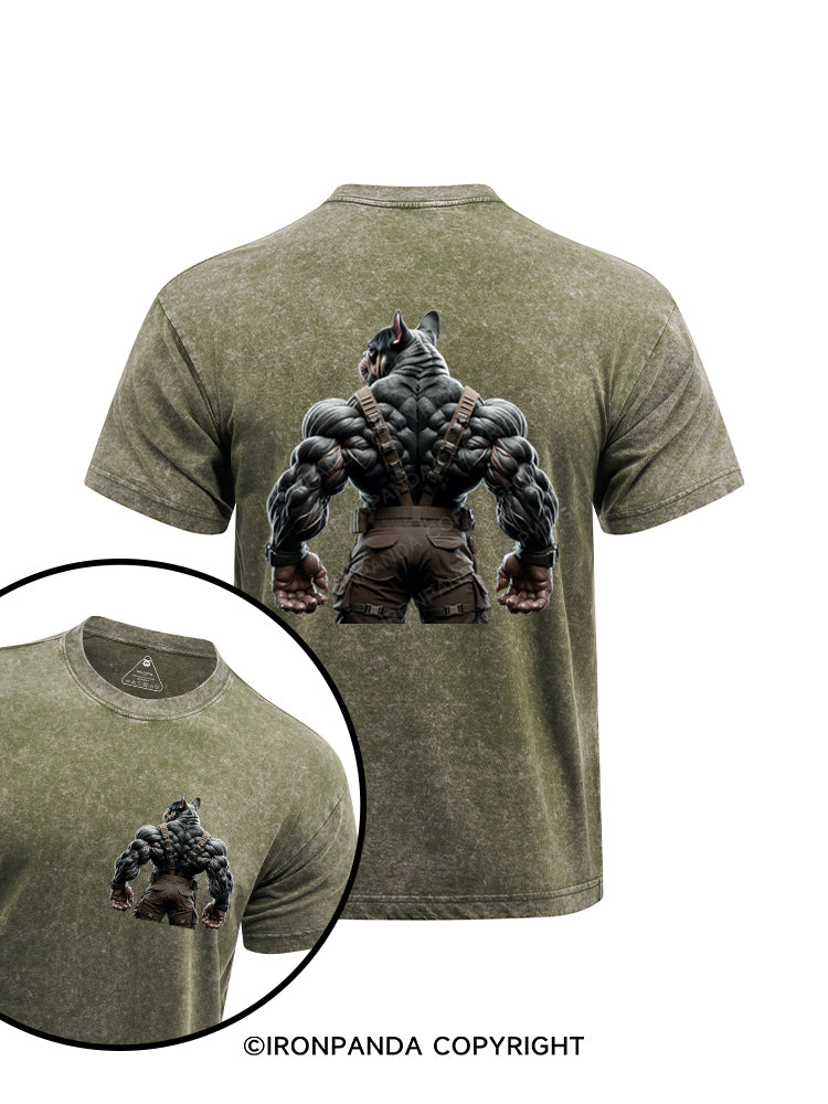 French bulldog back printed Washed Gym Shirt