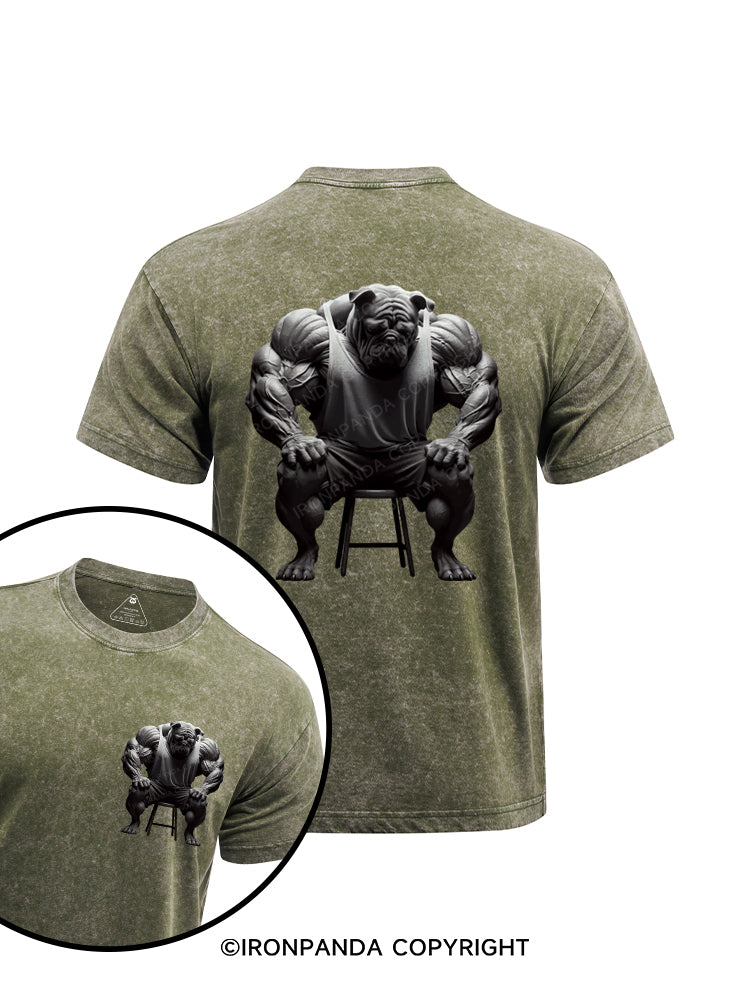 French bulldog sitting on bench printed Washed Gym Shirt