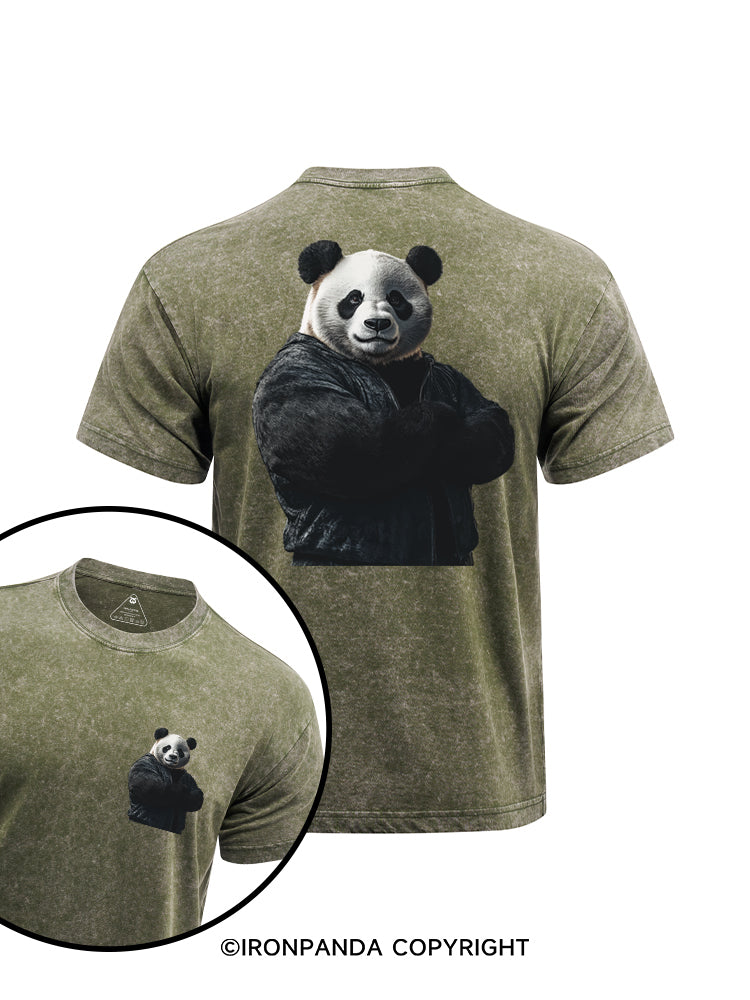 Muscular PANDA  printed  Washed Gym Shirt