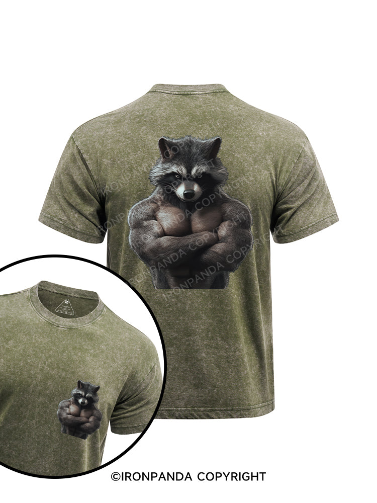 Muscle raccoon printed Washed Gym Shirt