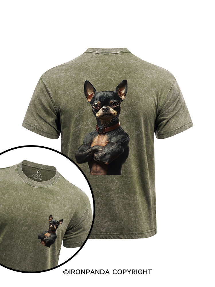 Muscular Chihuahua printed  Washed Gym Shirt