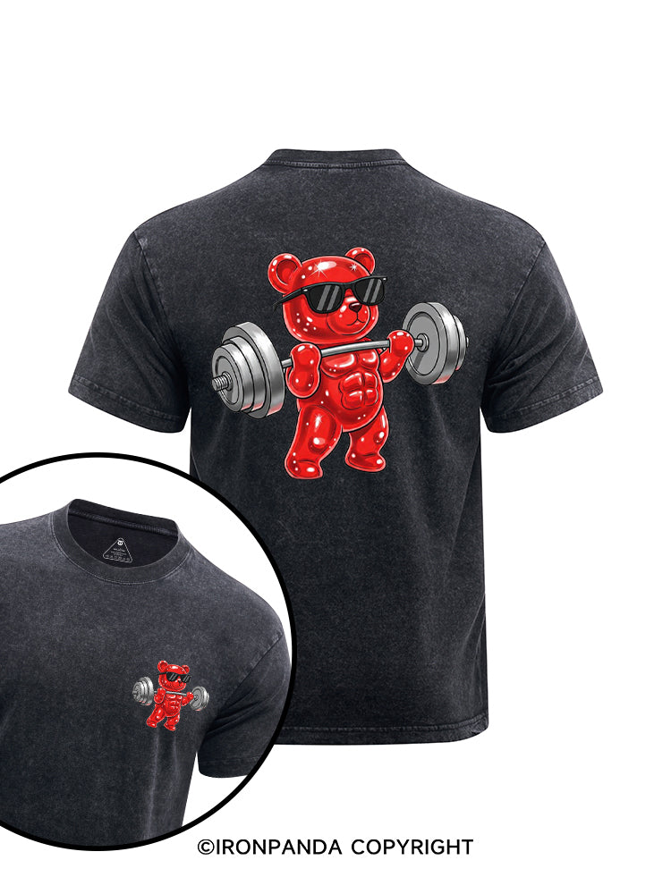 beary strong printed Washed Gym Shirt