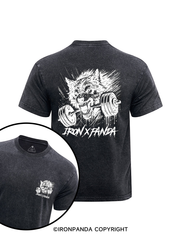 Lift Heavy Wolf printed Washed Gym Shirt