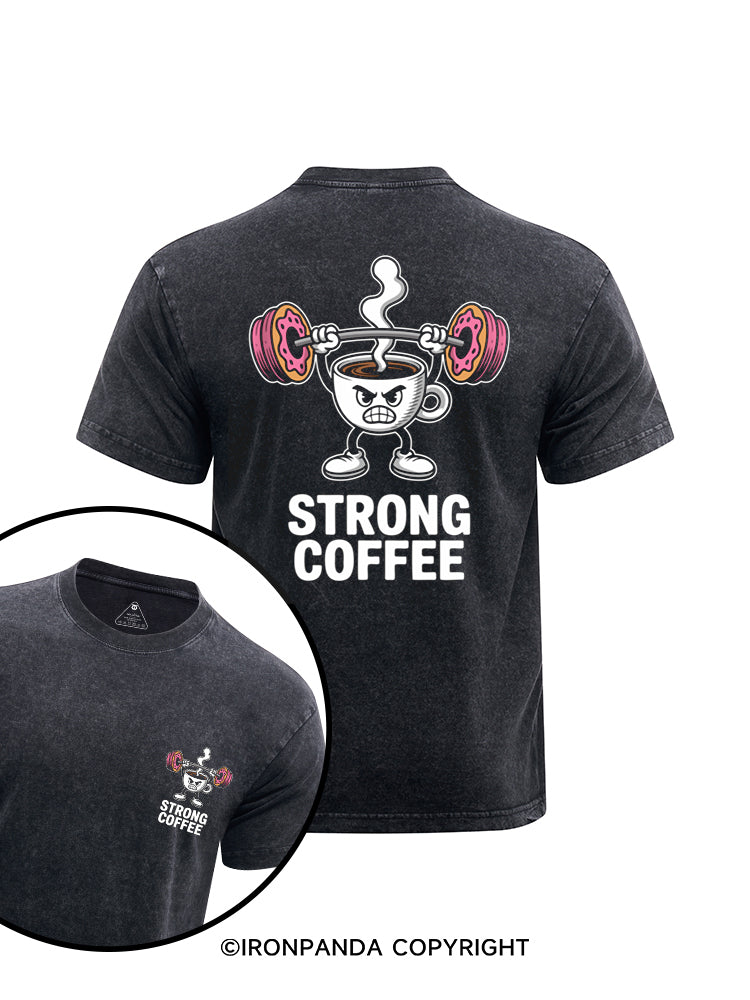 STRONG COFFEE printed Washed Gym Shirt