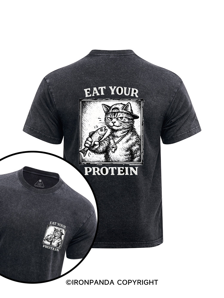 EAT YOUR PROTEIN printed Washed Gym Shirt