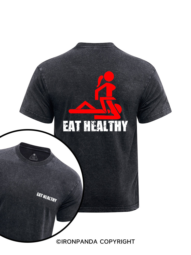 Eat healthy printed Washed Gym Shirt