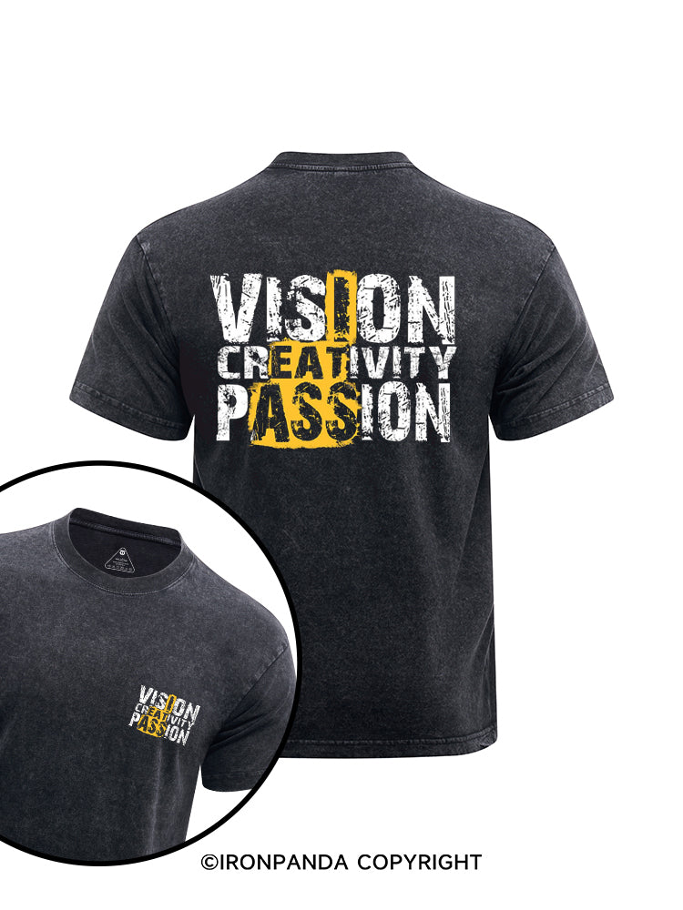 VISION CREATIVITY PASSION printed Washed Gym Shirt