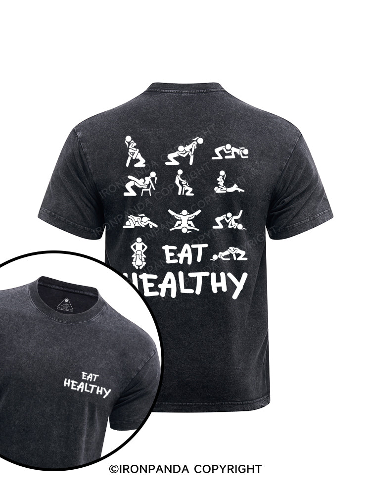 EAT HEALTHY printed Washed Gym Shirt