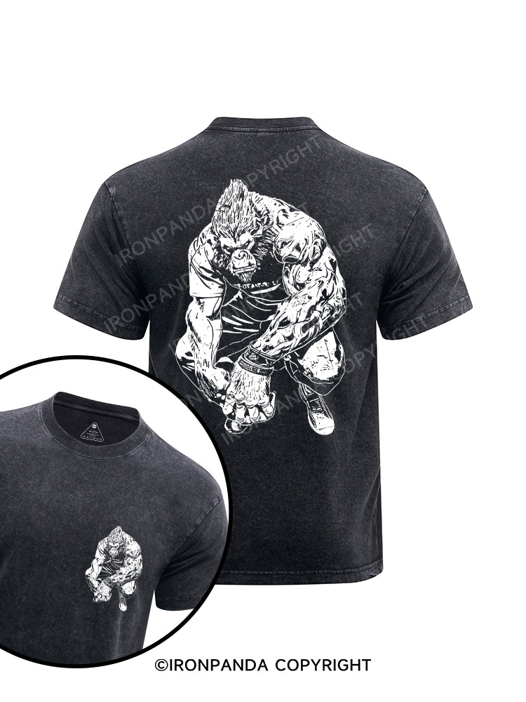 Muscle Gorilla printed Washed Gym Shirt