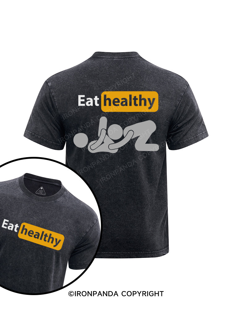 eat healthily printed Washed Gym Shirt