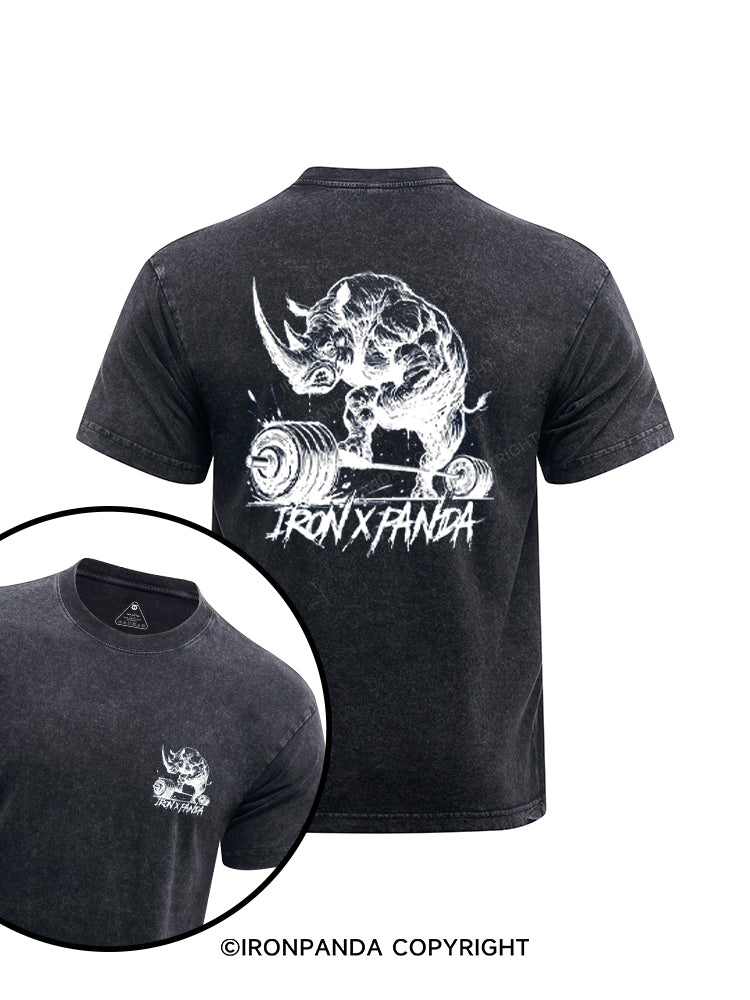 Rhino Power printed Washed Gym Shirt
