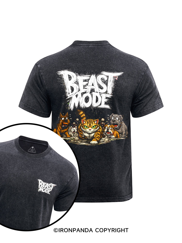 BEAST MODE printed Washed Gym Shirt
