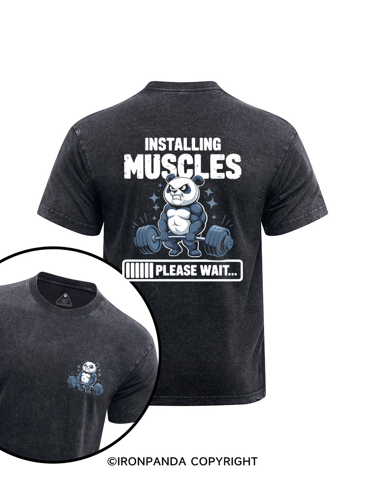 Installing Muscles printed Washed Gym Shirt