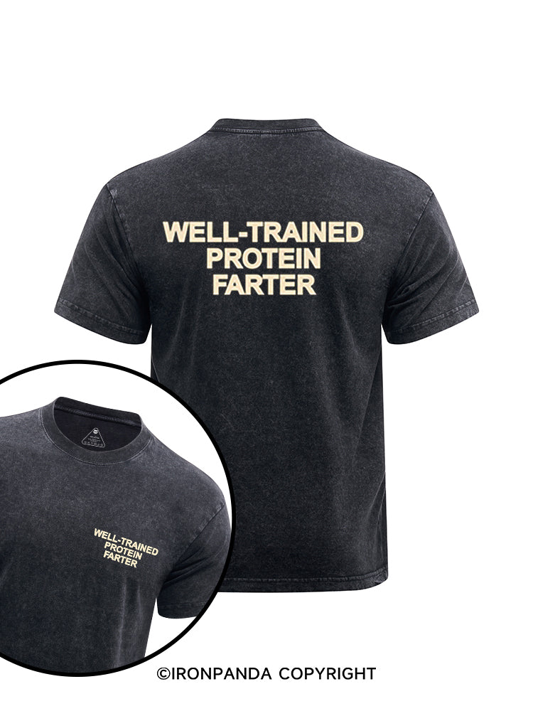 WELL-TRAINED PROTEIN FARTER printed Washed Gym Shirt