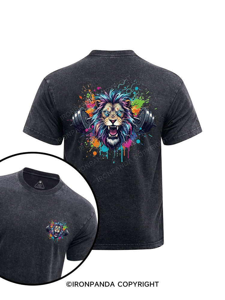 graffiti lion printed Washed Gym Shirt