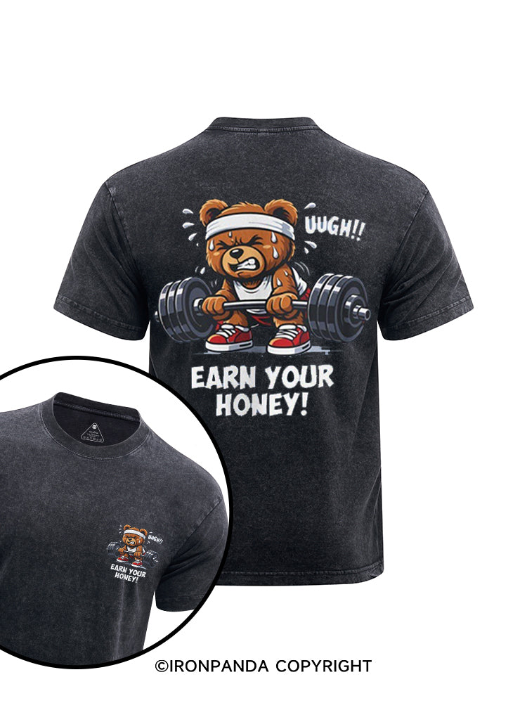 EARN YOUR HONEY! printed Washed Gym Shirt