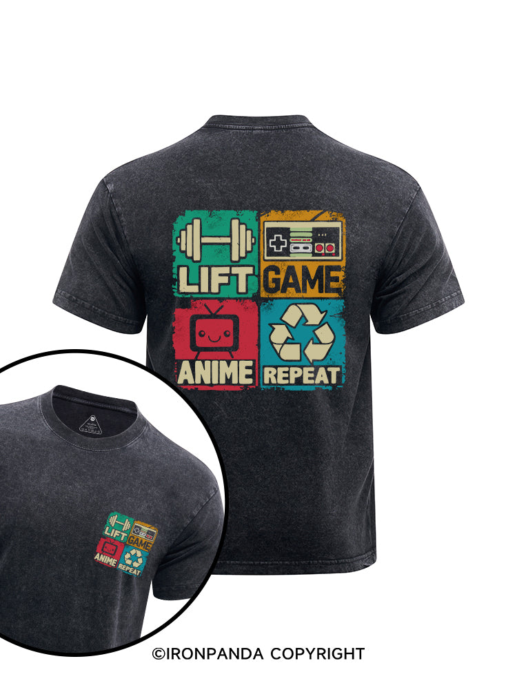 LIFT GAME ANIME REPEAT printed Washed Gym Shirt