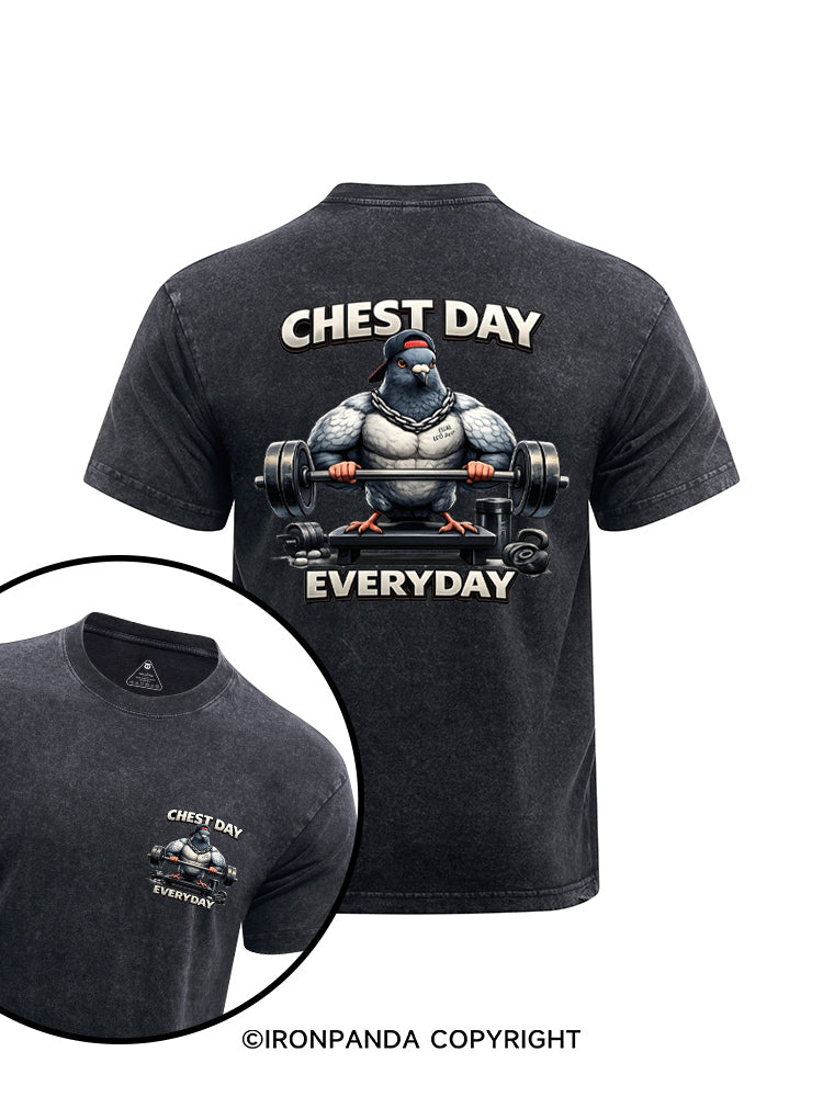CHEST DAY EVERYDAY printed Washed Gym Shirt