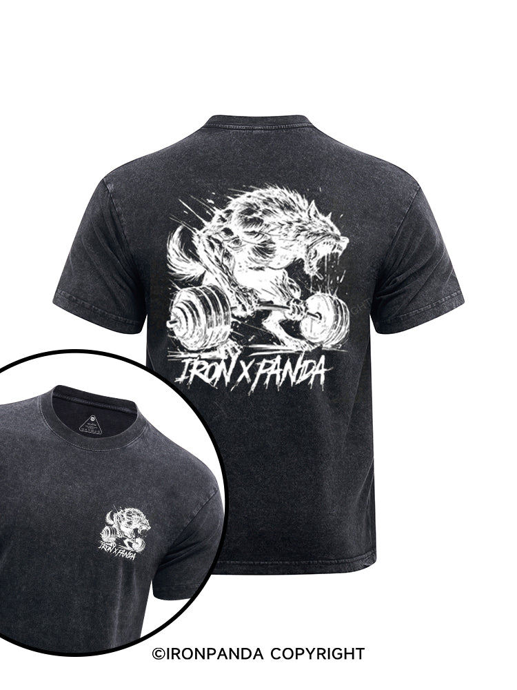 Deadlift Wolf printed Washed Gym Shirt