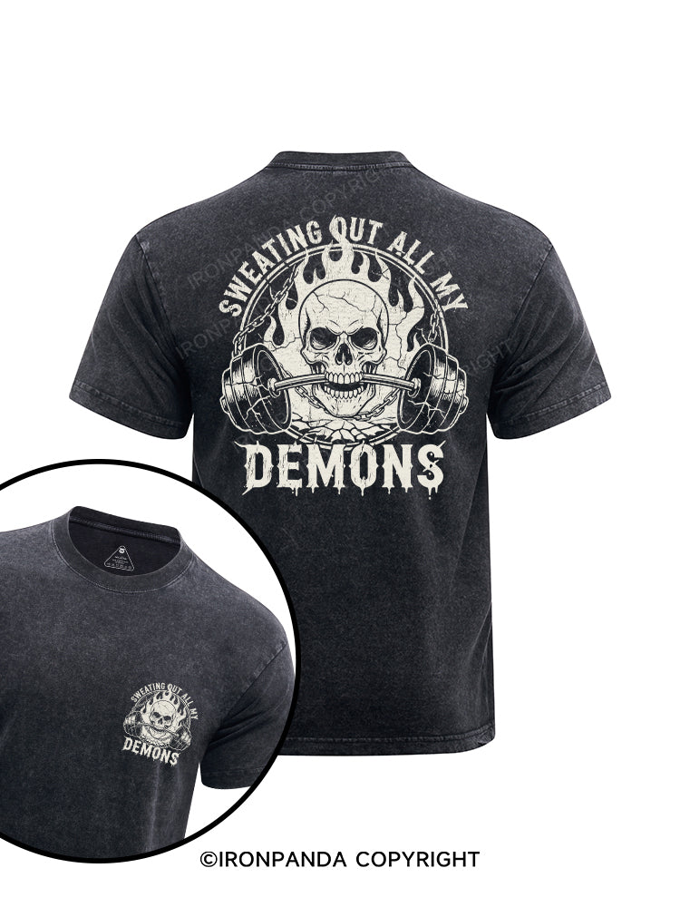 Sweating Out All My Demon printed Washed Gym Shirt