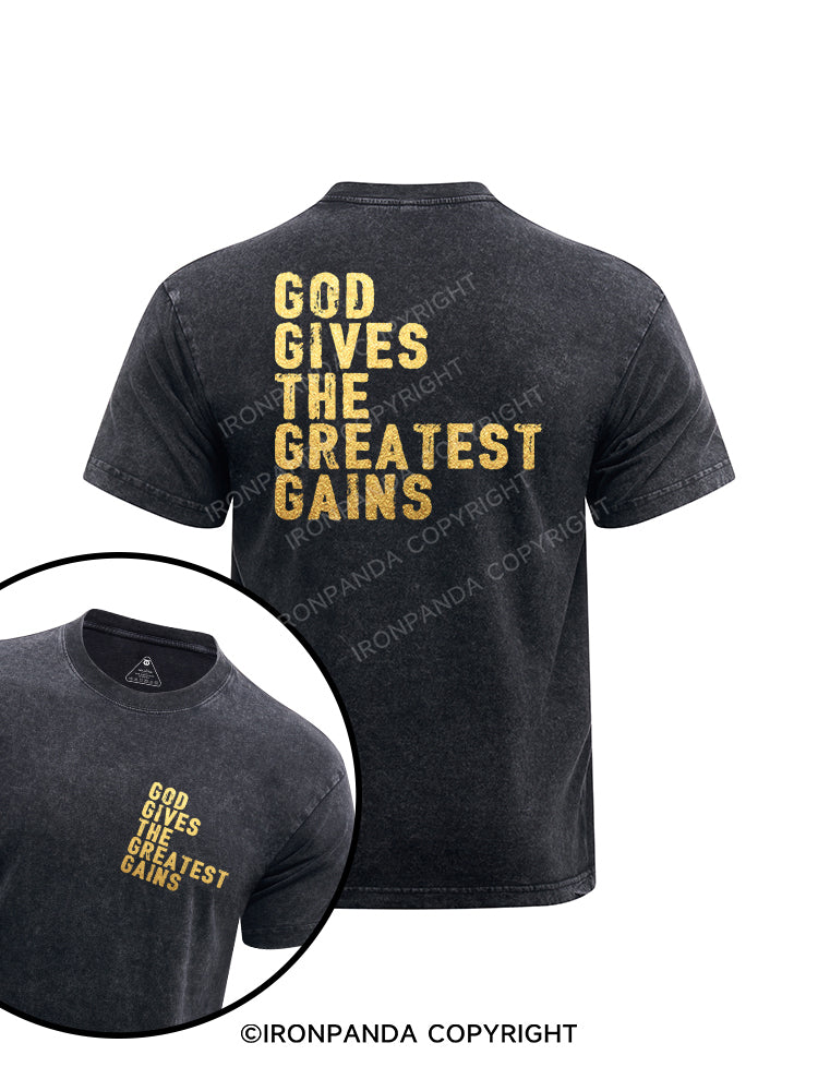 GOD GIVES THE GREATEST GAINS  printed Washed Gym Shirt
