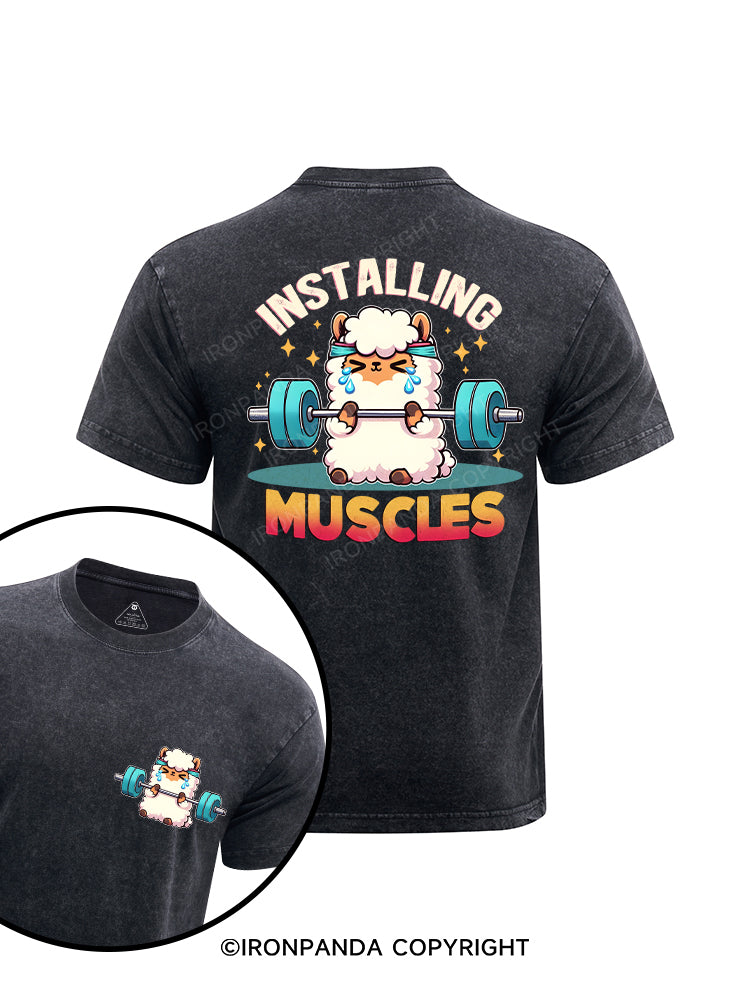 INSTALLING MUSCLES printed Washed Gym Shirt