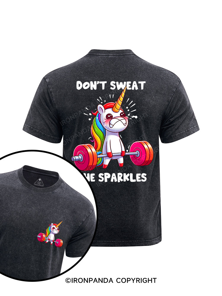 DON'T SWEAT THE SPARKLES printed Washed Gym Shirt