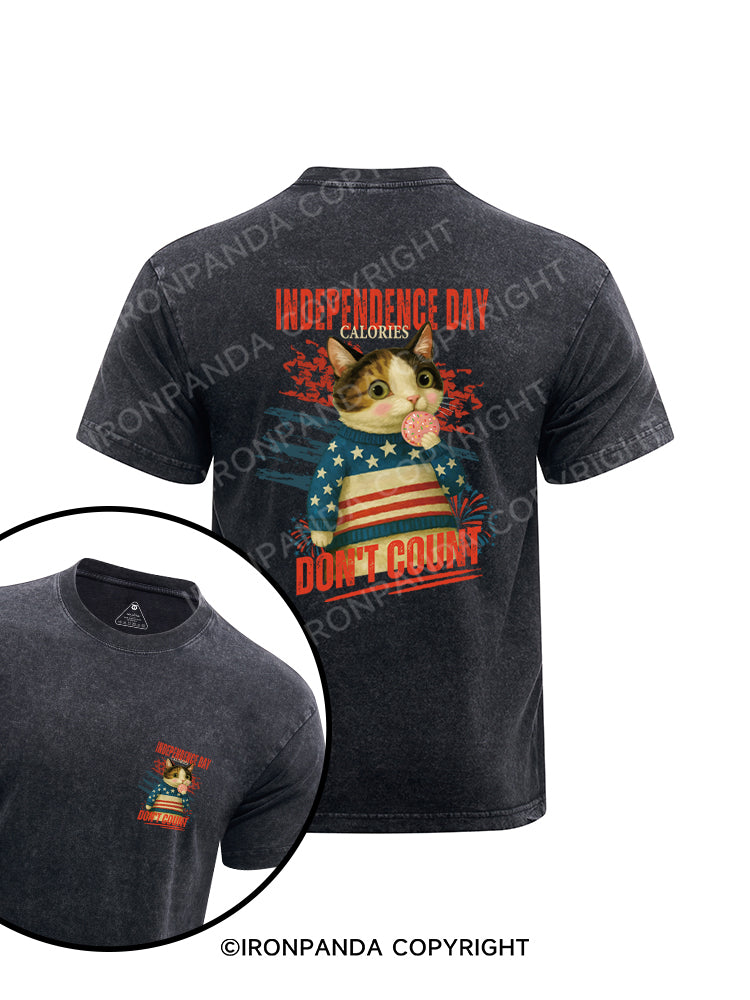 INDEPENDENCE DAY CALORIES DON'T COUNT printed Washed Gym Shirt