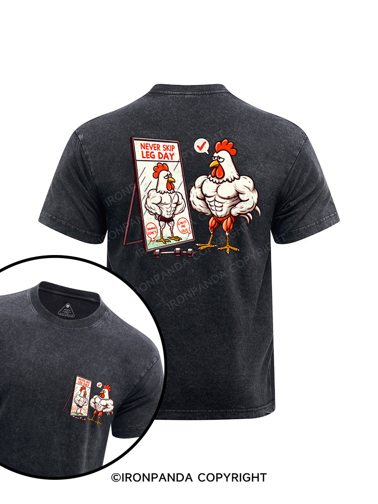 never skip leg day printed Washed Gym Shirt