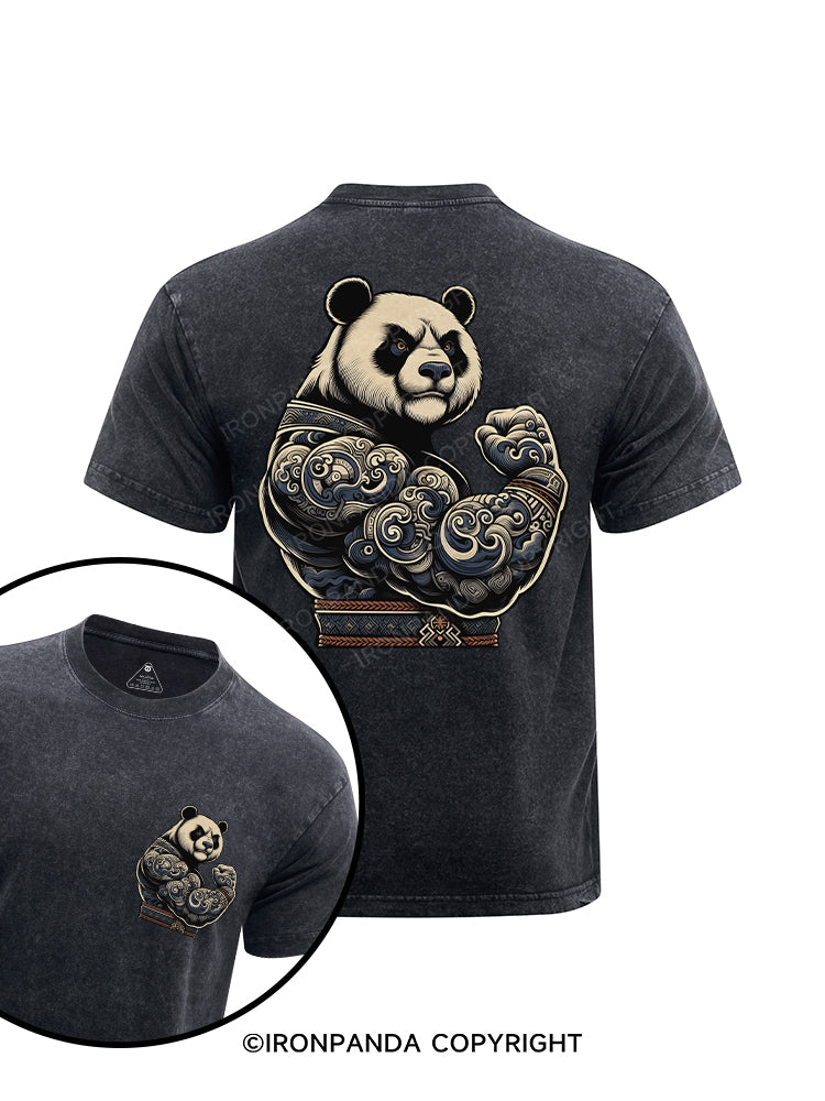 strong panda printed Washed Gym Shirt